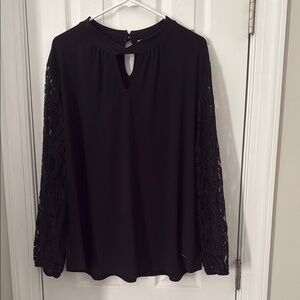 Anne Klein Black Relaxed Mandarin Collar Blouse